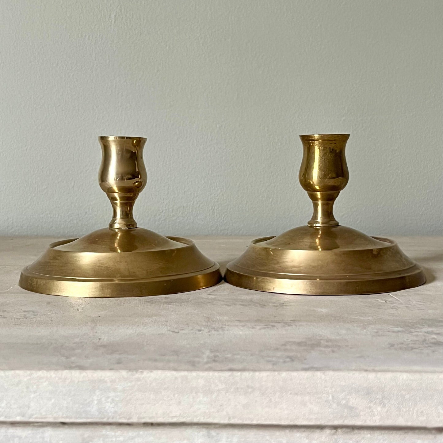 Brass Candle Holders with Large Circular Base