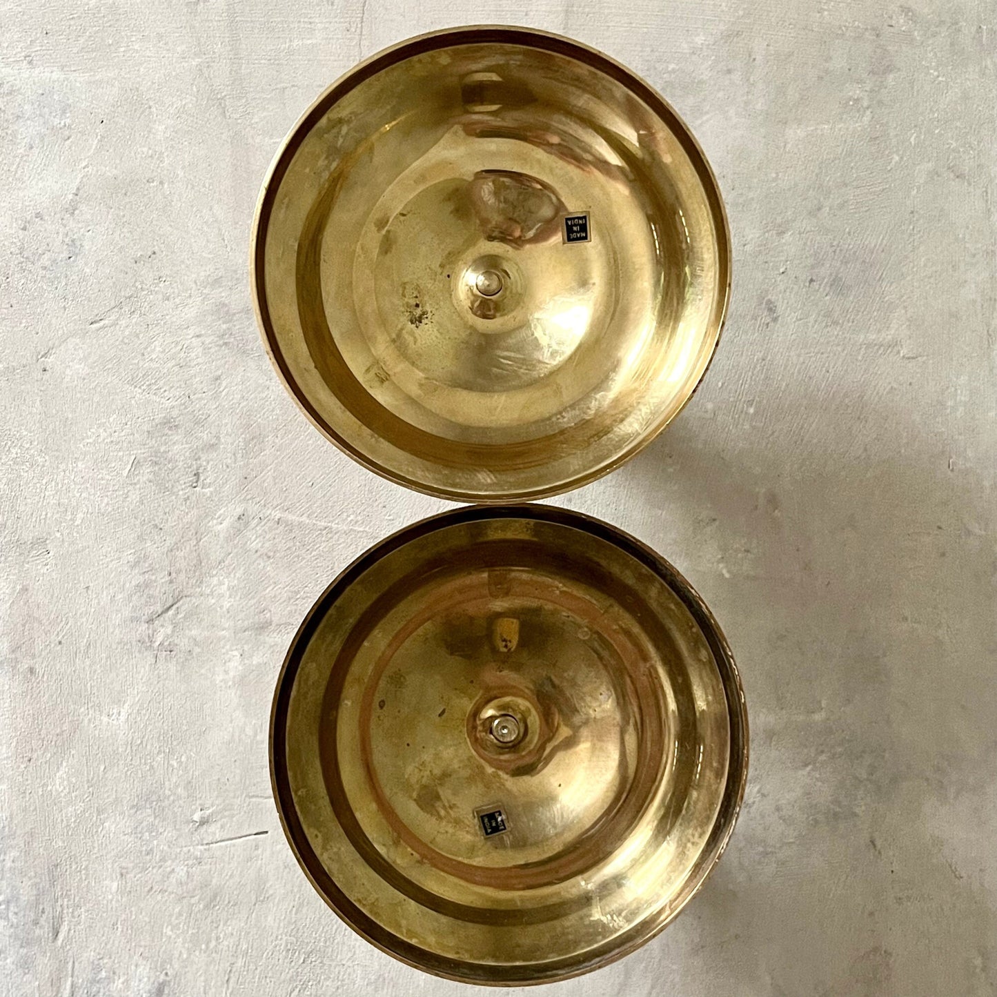 Brass Candle Holders with Large Circular Base