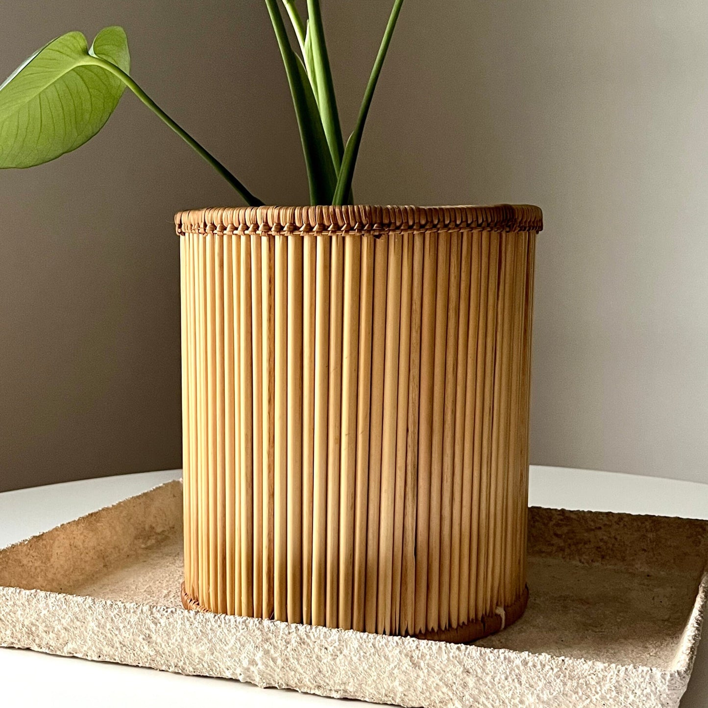 Cane & Bamboo Woven Circular Planter