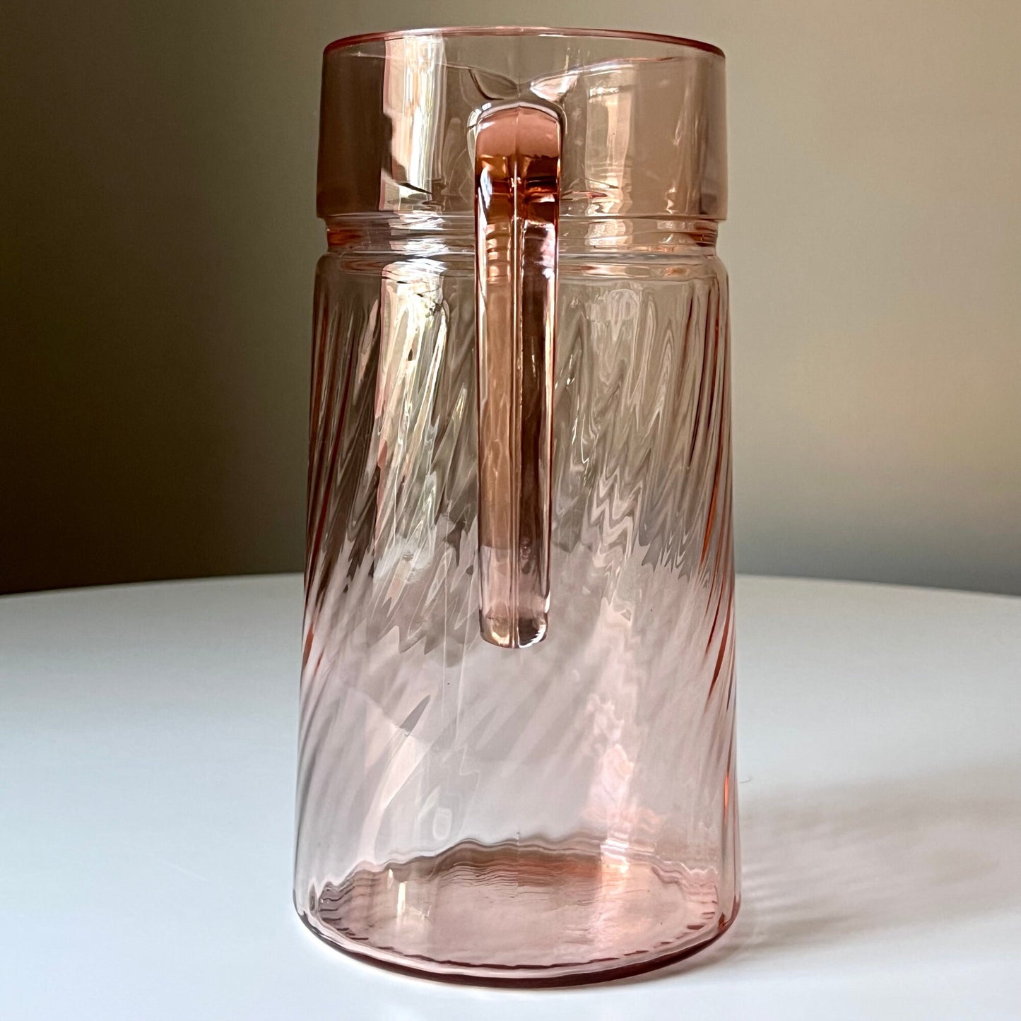 French Pink Glass Pitcher with Rosaline Pattern