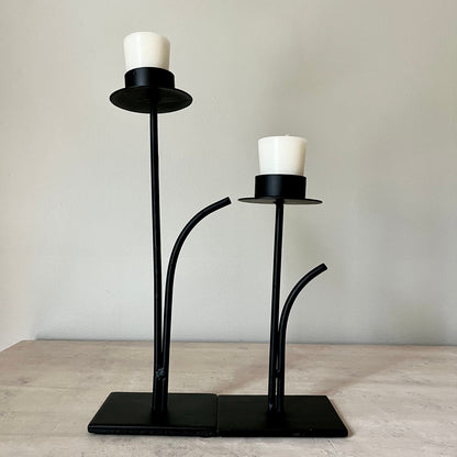 Sleek Black Wrought Iron Candlestick Holders