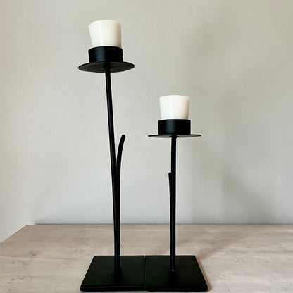 Sleek Black Wrought Iron Candlestick Holders