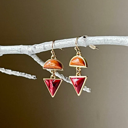 Red Resin Geometric Earrings