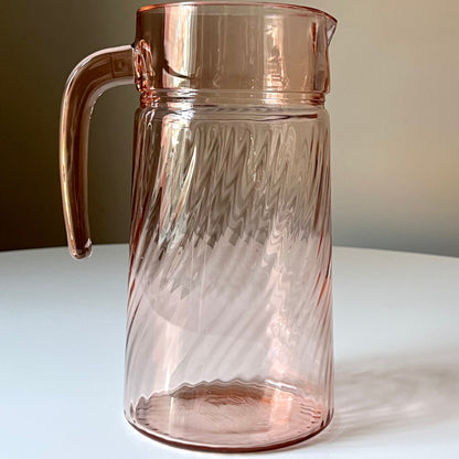 French Pink Glass Pitcher with Rosaline Pattern