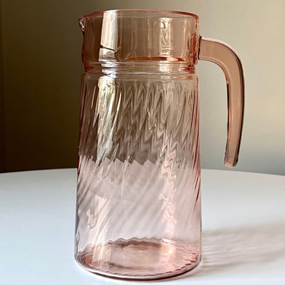 French Pink Glass Pitcher with Rosaline Pattern