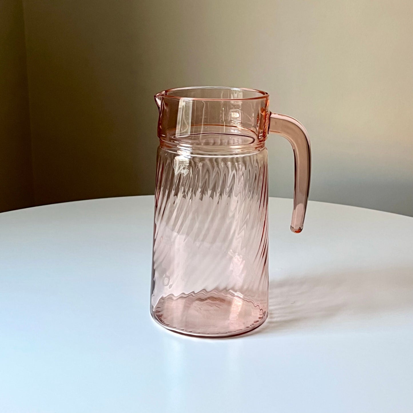 French Pink Glass Pitcher with Rosaline Pattern