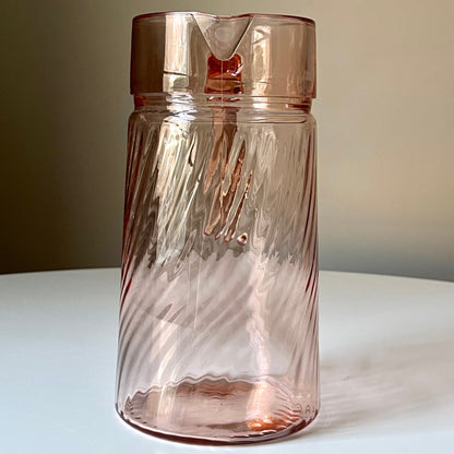 French Pink Glass Pitcher with Rosaline Pattern