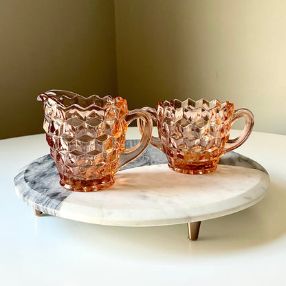 Pink Glass Sugar Bowl & Creamer by Indiana Glass