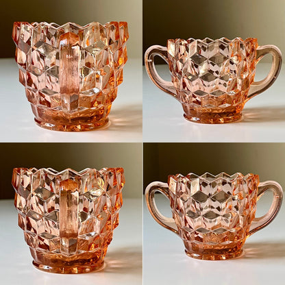 Pink Glass Sugar Bowl & Creamer by Indiana Glass