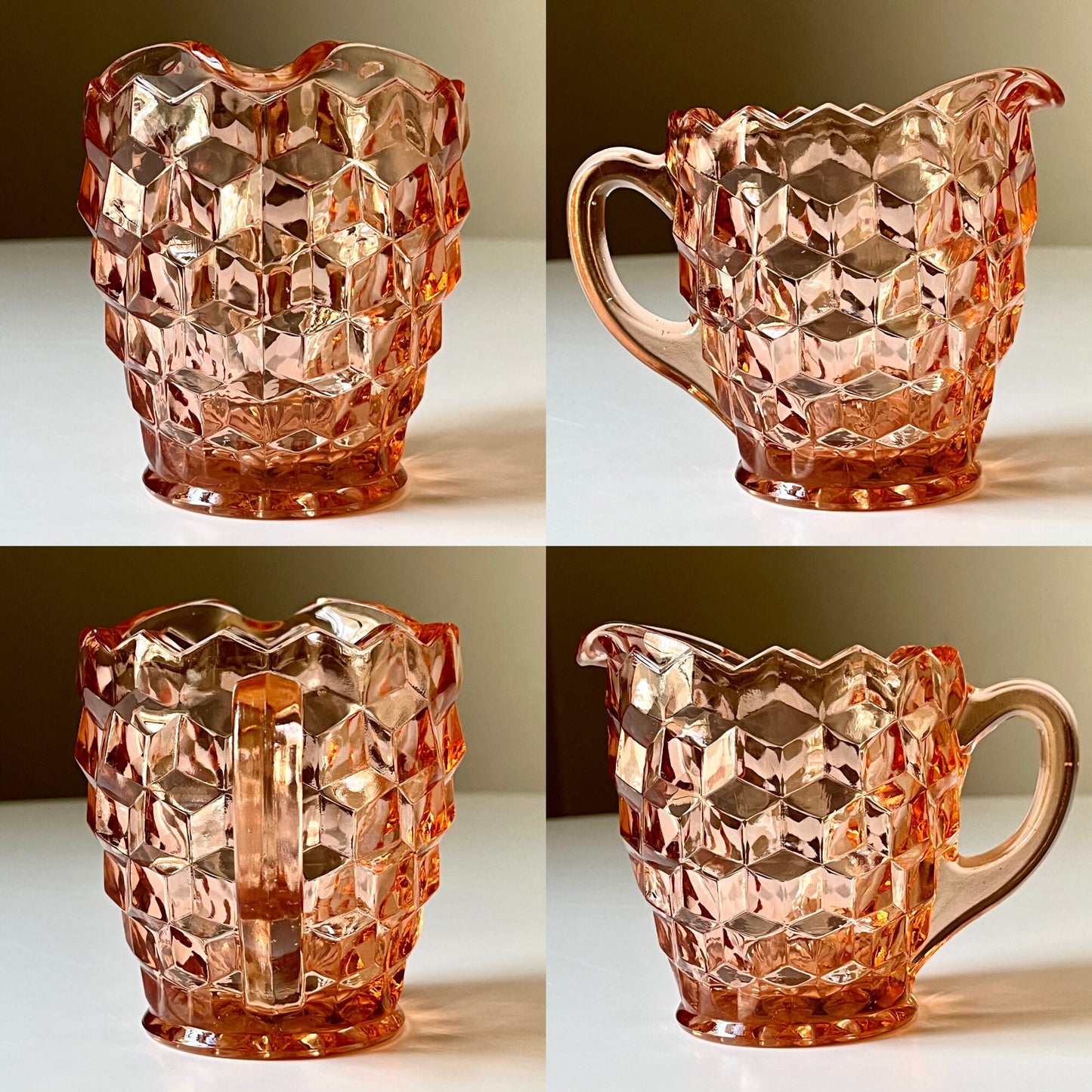 Pink Glass Sugar Bowl & Creamer by Indiana Glass