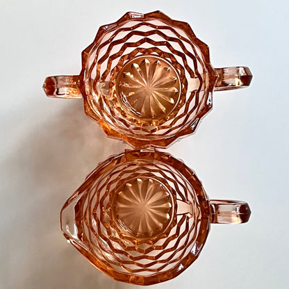 Pink Glass Sugar Bowl & Creamer by Indiana Glass