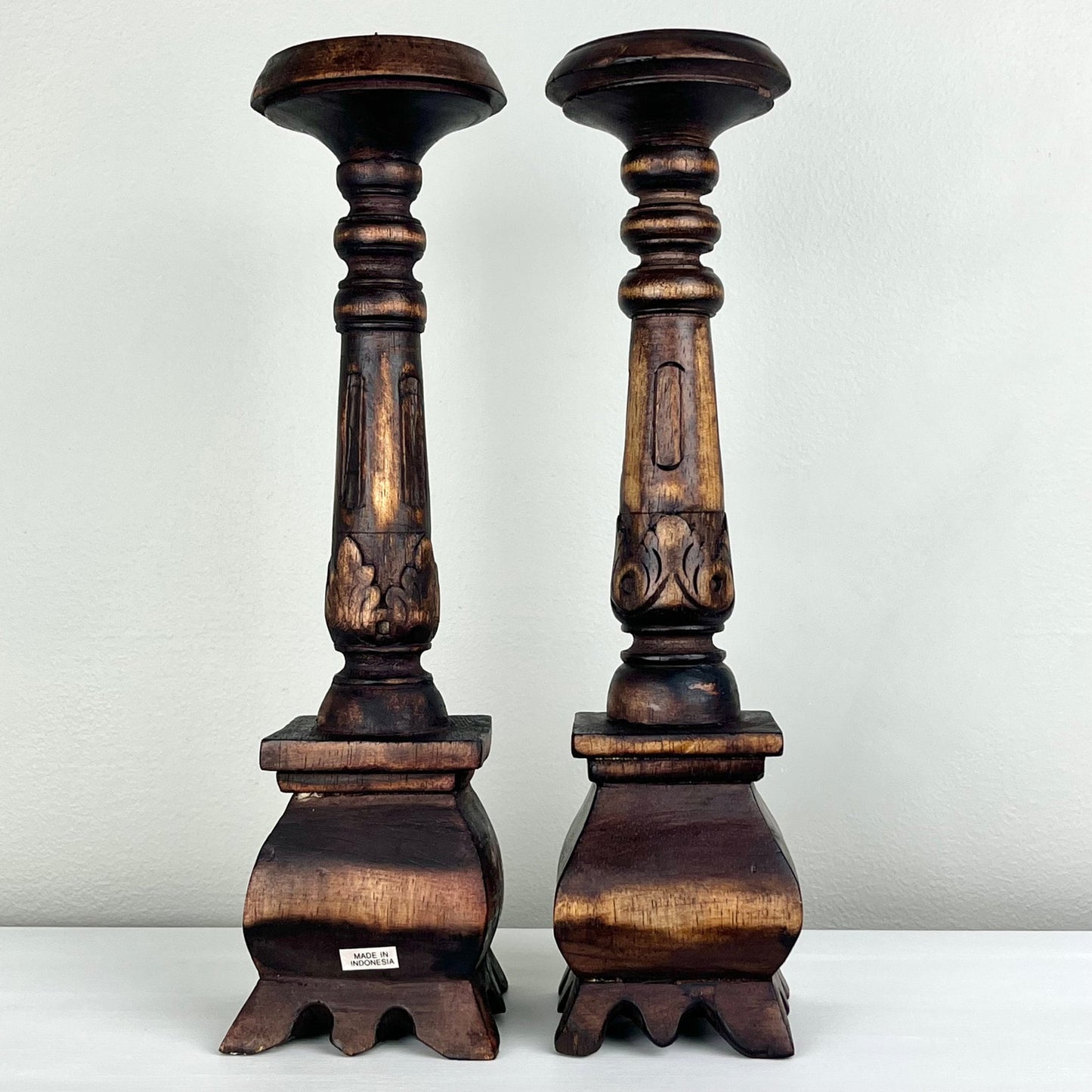 Indonesian Hand Carved Ornate Candle Holders