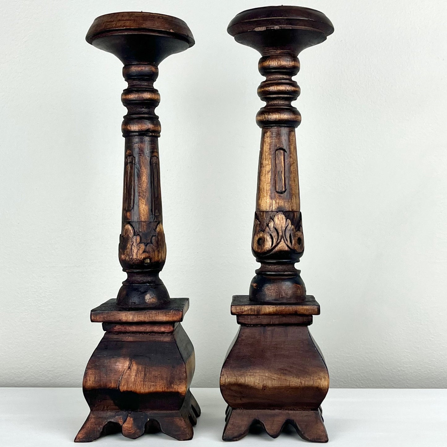 Indonesian Hand Carved Ornate Candle Holders