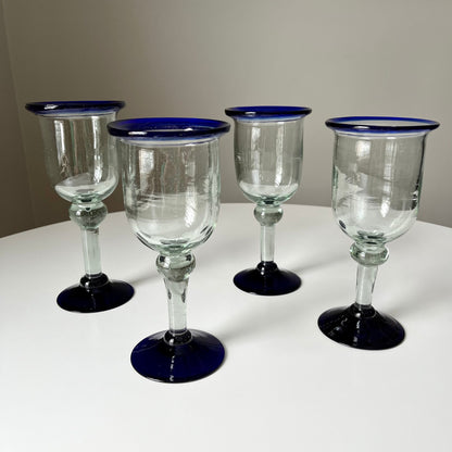 Hand Blown Cobalt Blue Wine Glasses