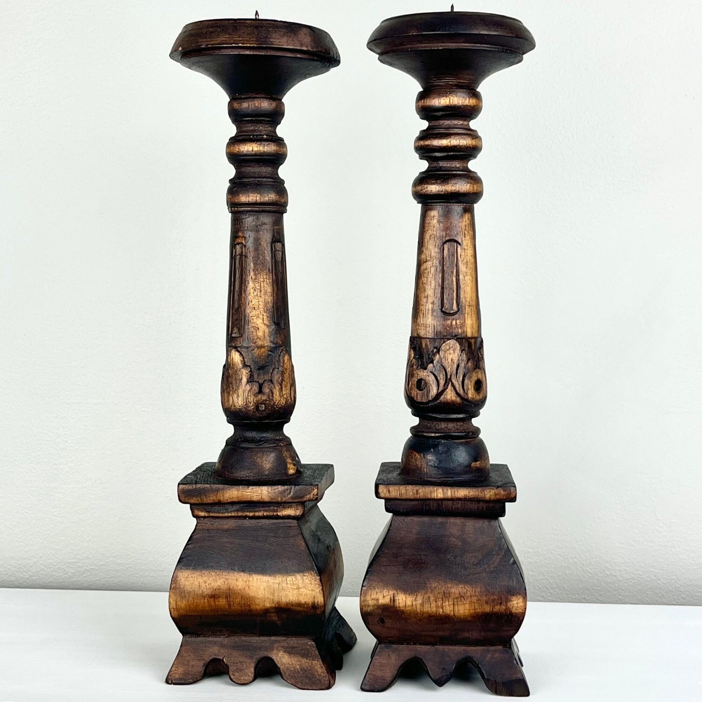 Indonesian Hand Carved Ornate Candle Holders