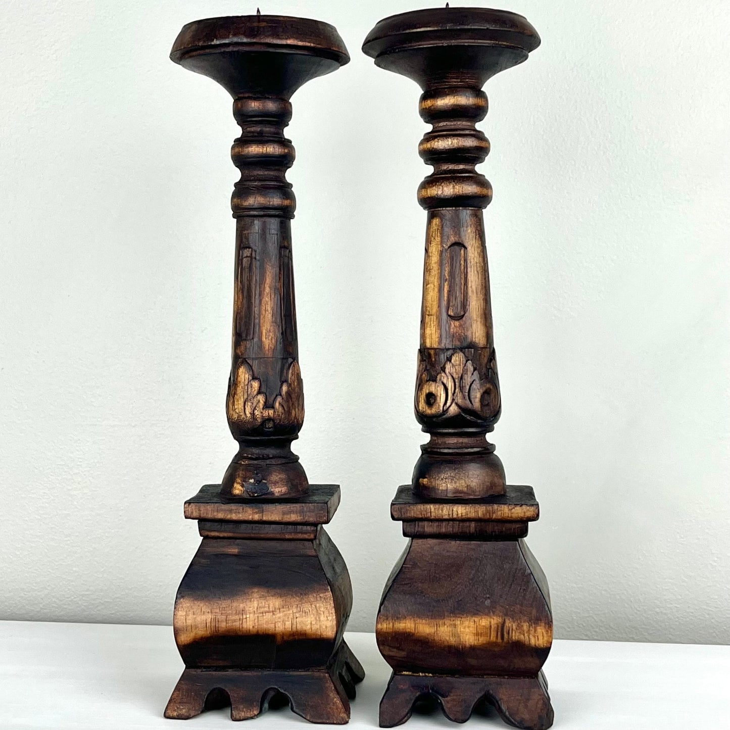 Indonesian Hand Carved Ornate Candle Holders