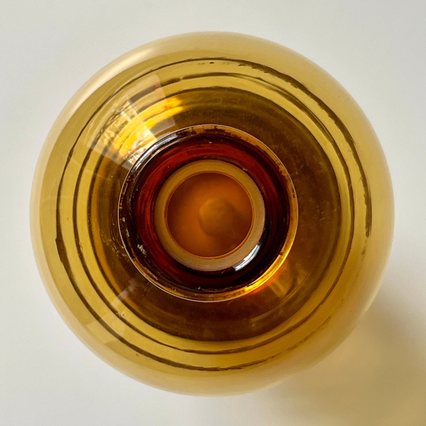 Romanian Amber Glass Liquor Decanter with Metallic Gold Design