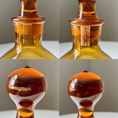 Romanian Amber Glass Liquor Decanter with Metallic Gold Design