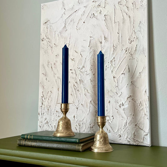 Brass Candle Holders with Etched Flower Pattern