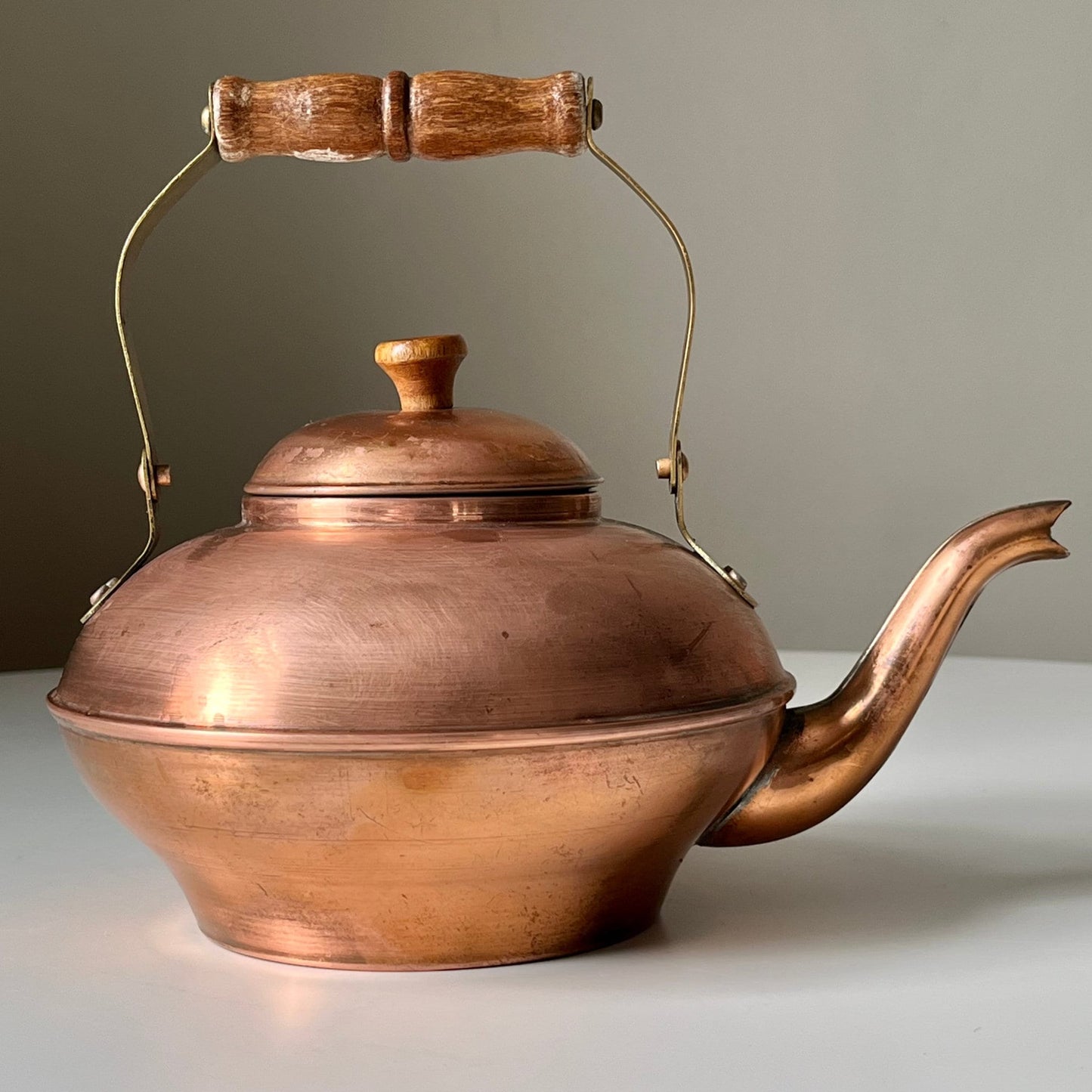 Copper Kettle with Brass & Wooden Handle