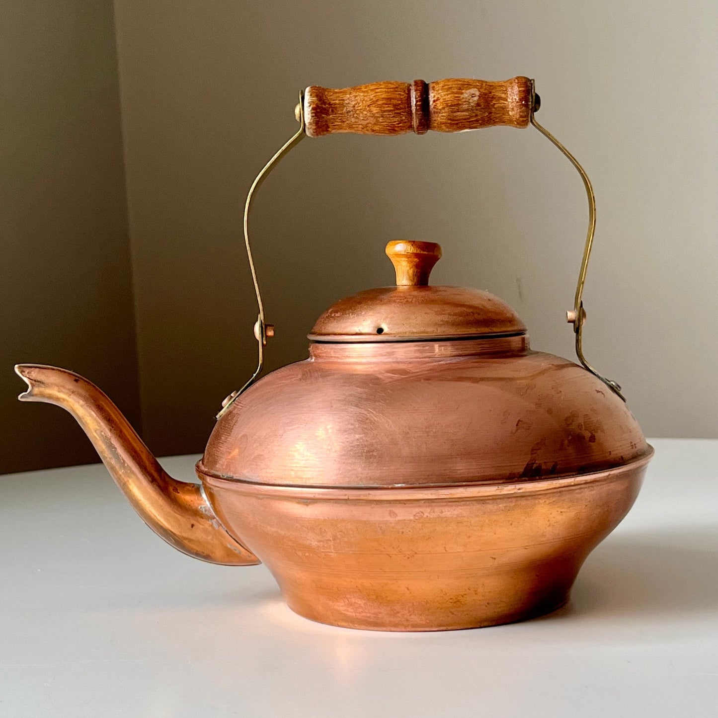 Copper Kettle with Brass & Wooden Handle