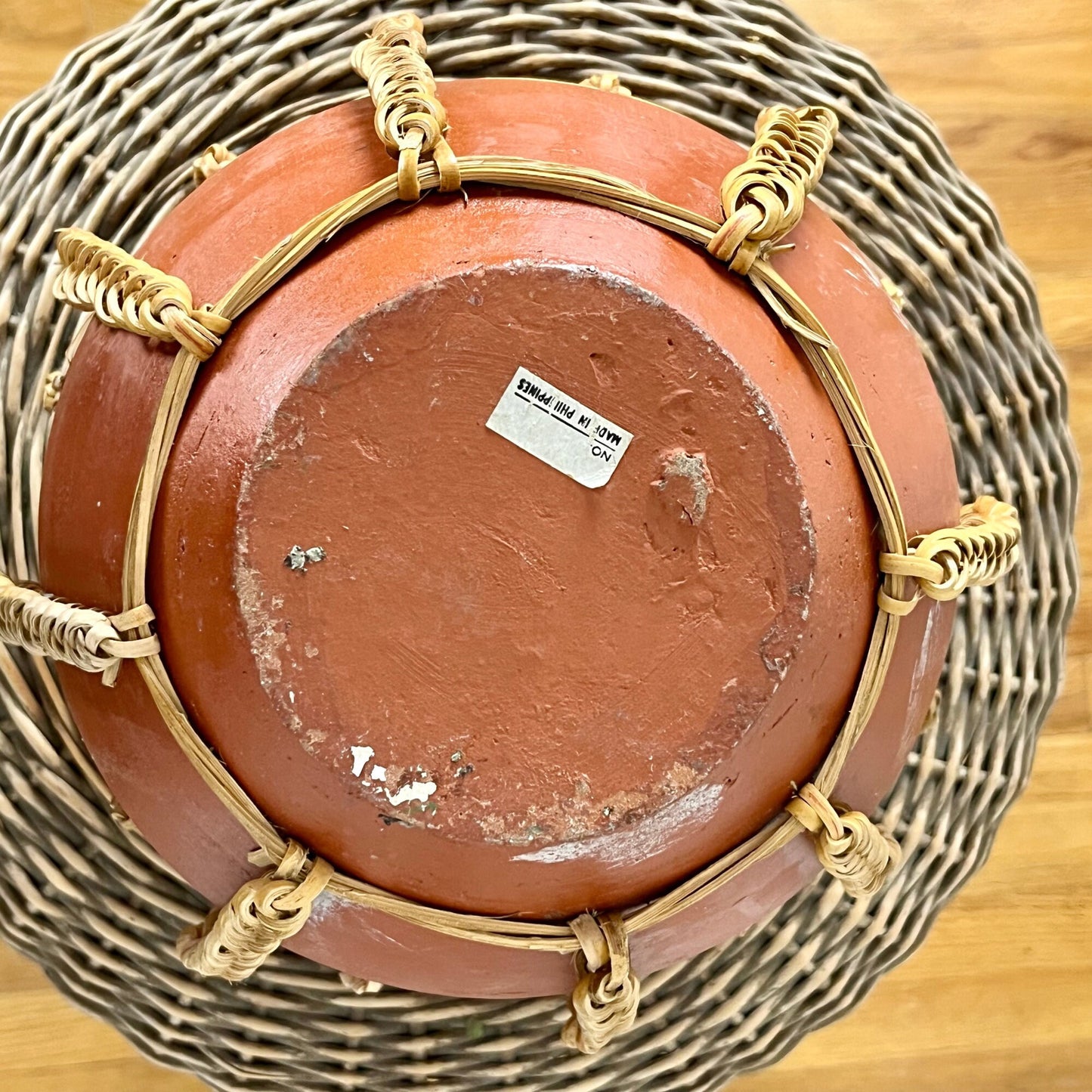 Terracotta Clay Vase with Braided Rattan Details