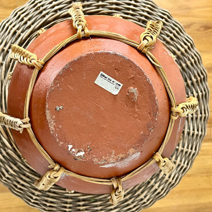 Terracotta Clay Vase with Braided Rattan Details