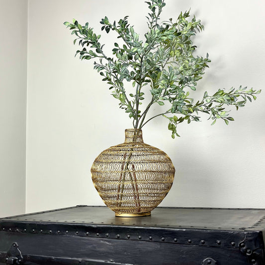 Matte Gold Vase with Spiral Wire Pattern