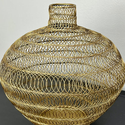 Matte Gold Vase with Spiral Wire Pattern