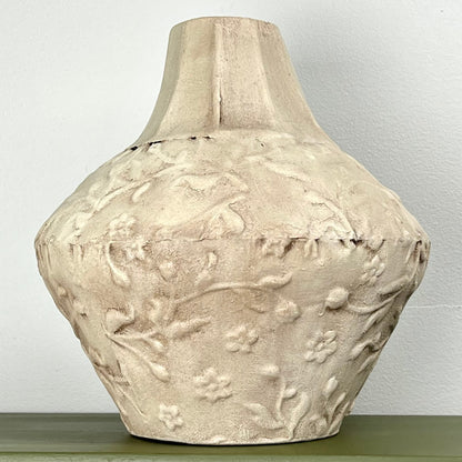 Cream Aged Textured Vase with Subtle Raised Pattern