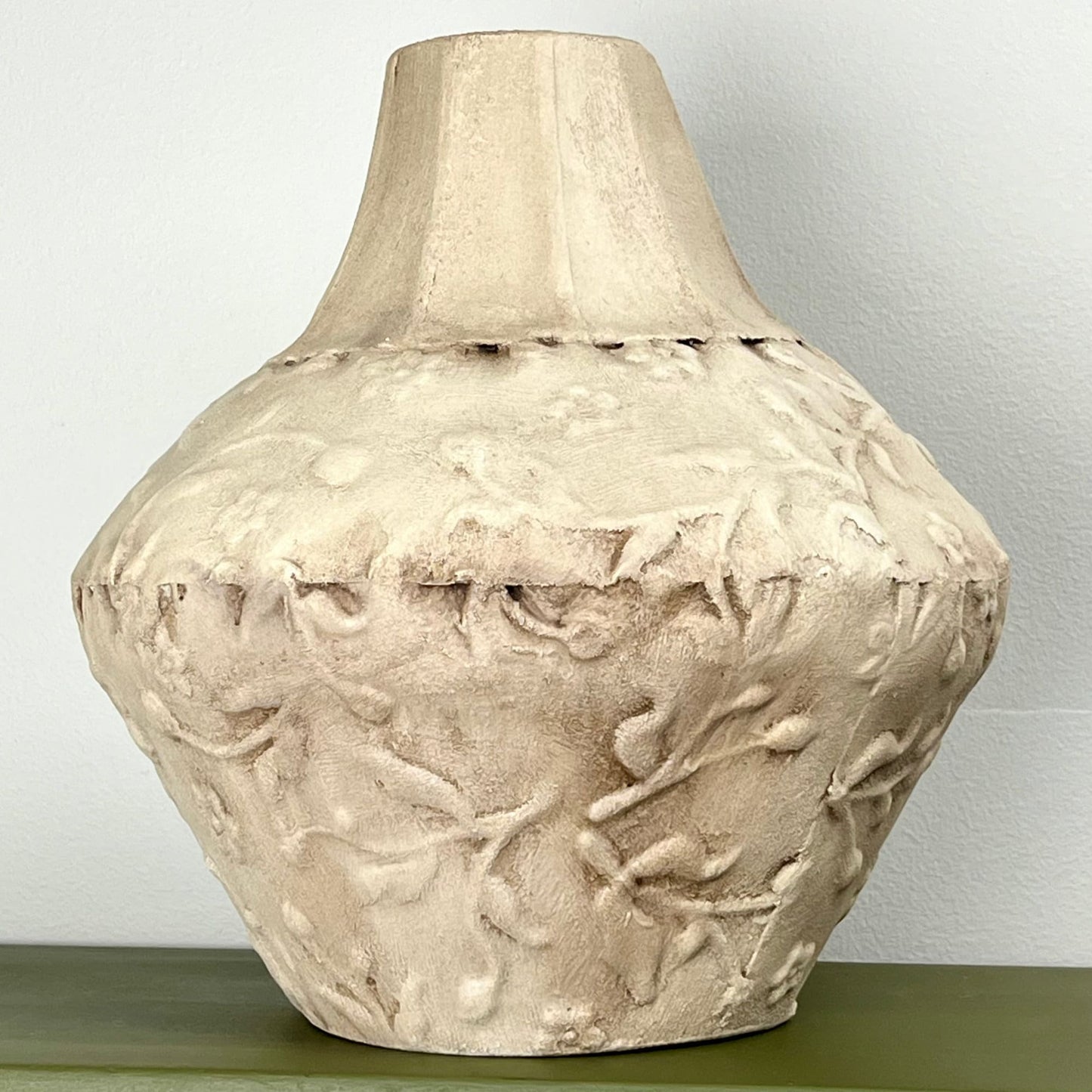 Cream Aged Textured Vase with Subtle Raised Pattern