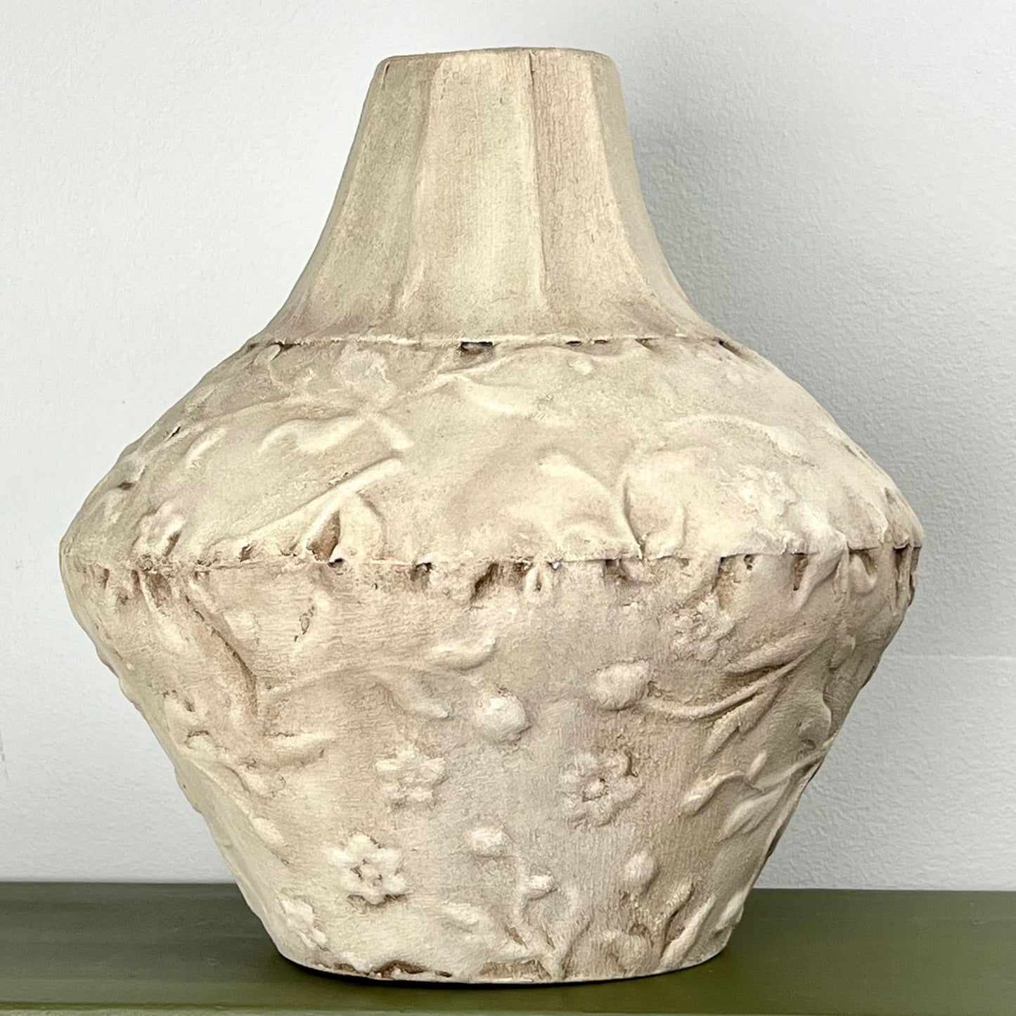 Cream Aged Textured Vase with Subtle Raised Pattern