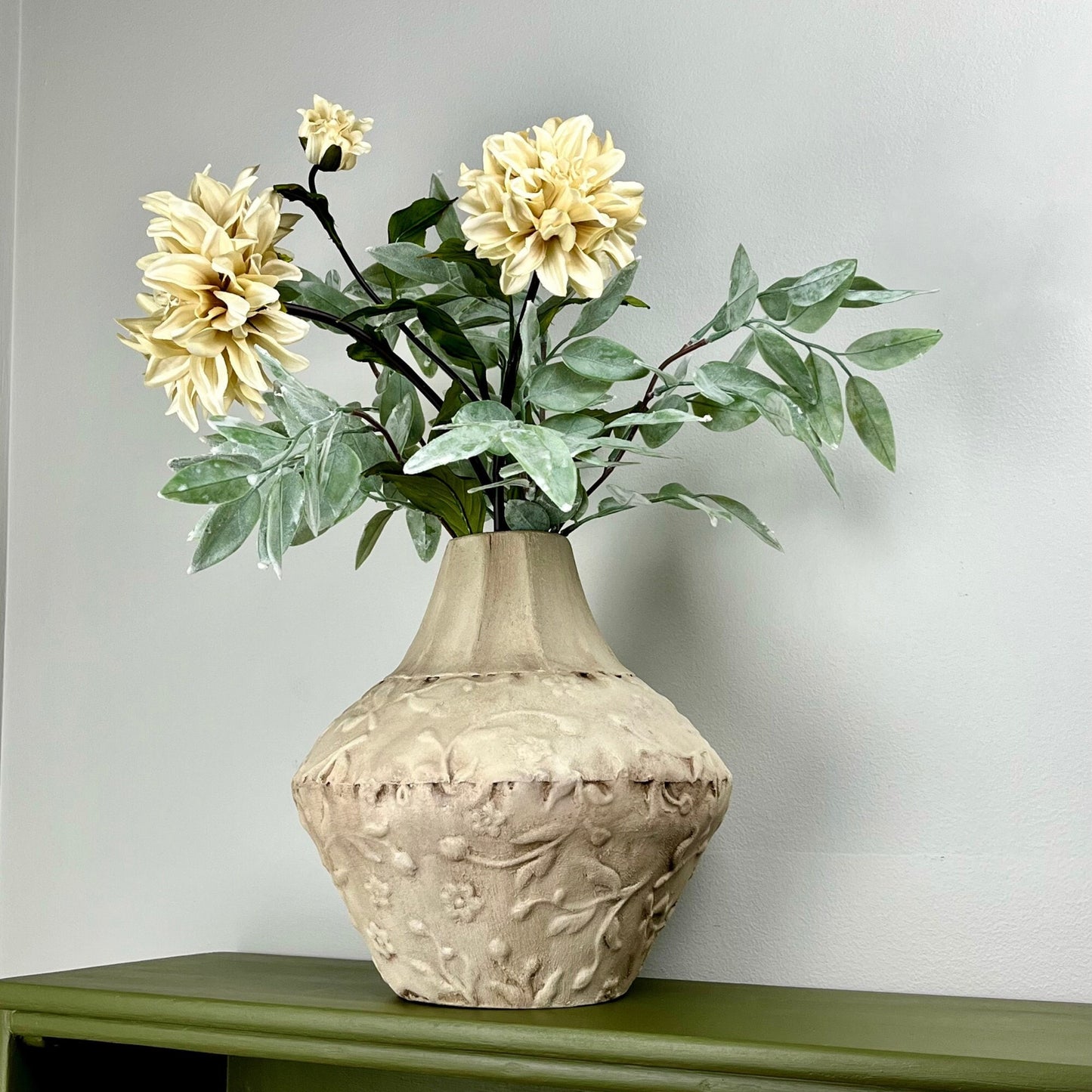 Cream Aged Textured Vase with Subtle Raised Pattern