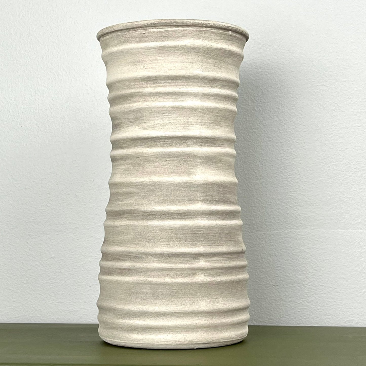 Cream Aged Textured Vase with Horizontal Design