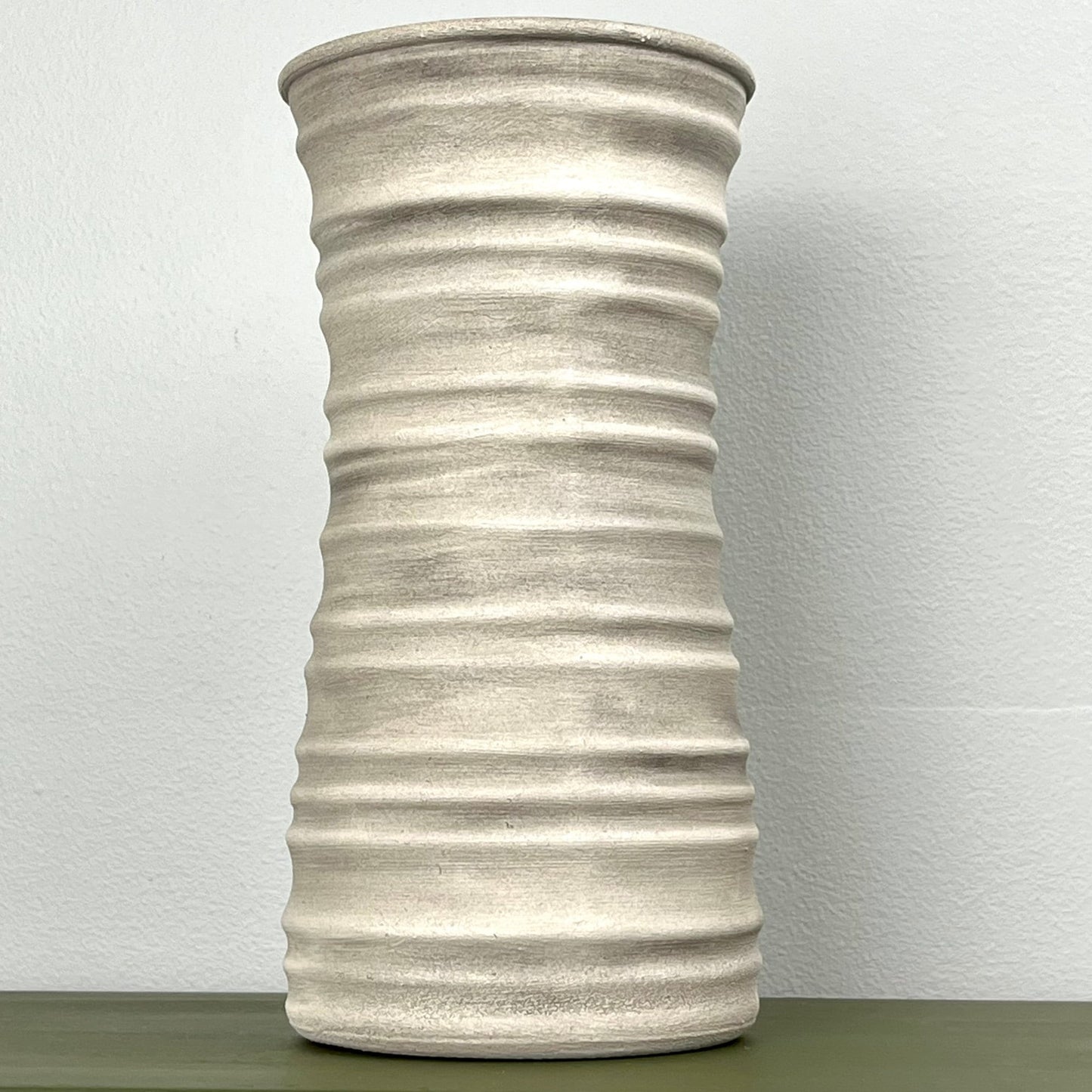 Cream Aged Textured Vase with Horizontal Design