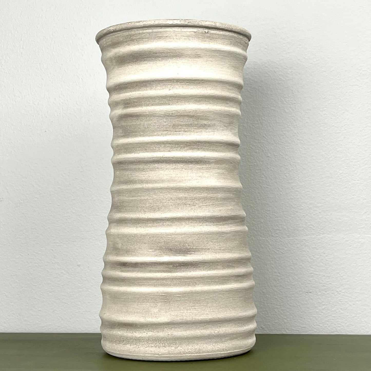 Cream Aged Textured Vase with Horizontal Design