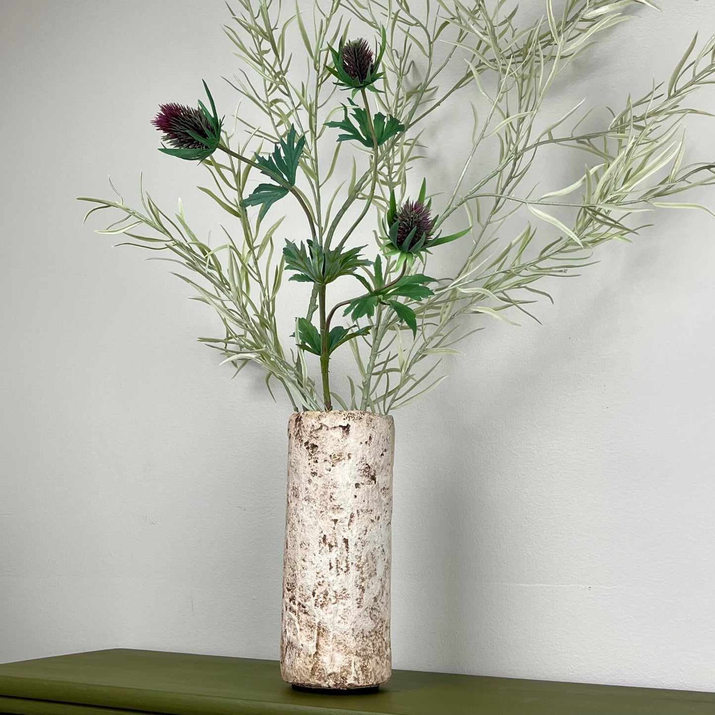 Tall Cylindrical Aged Concrete Vase