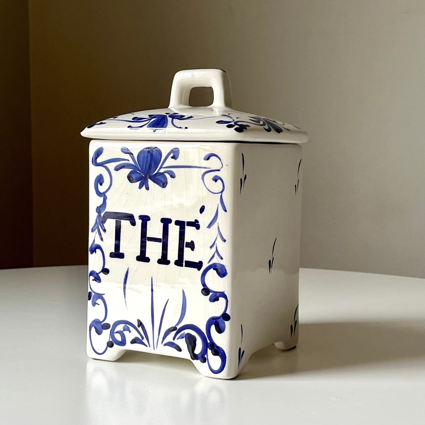 Portuguese Hand Painted Floral Design Kitchen Canister