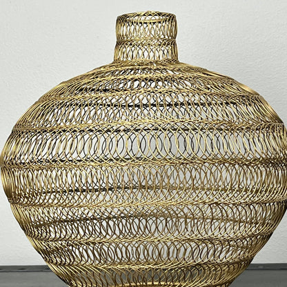 Matte Gold Vase with Spiral Wire Pattern