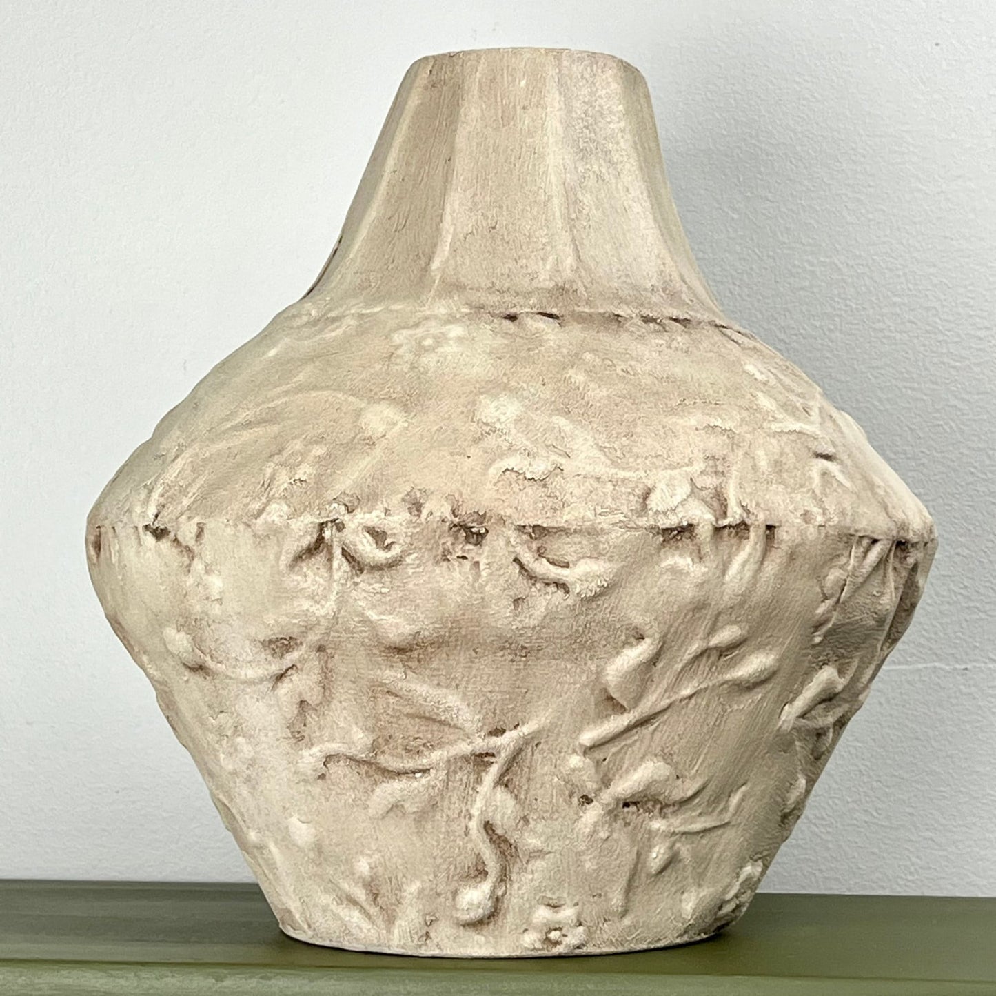 Cream Aged Textured Vase with Subtle Raised Pattern