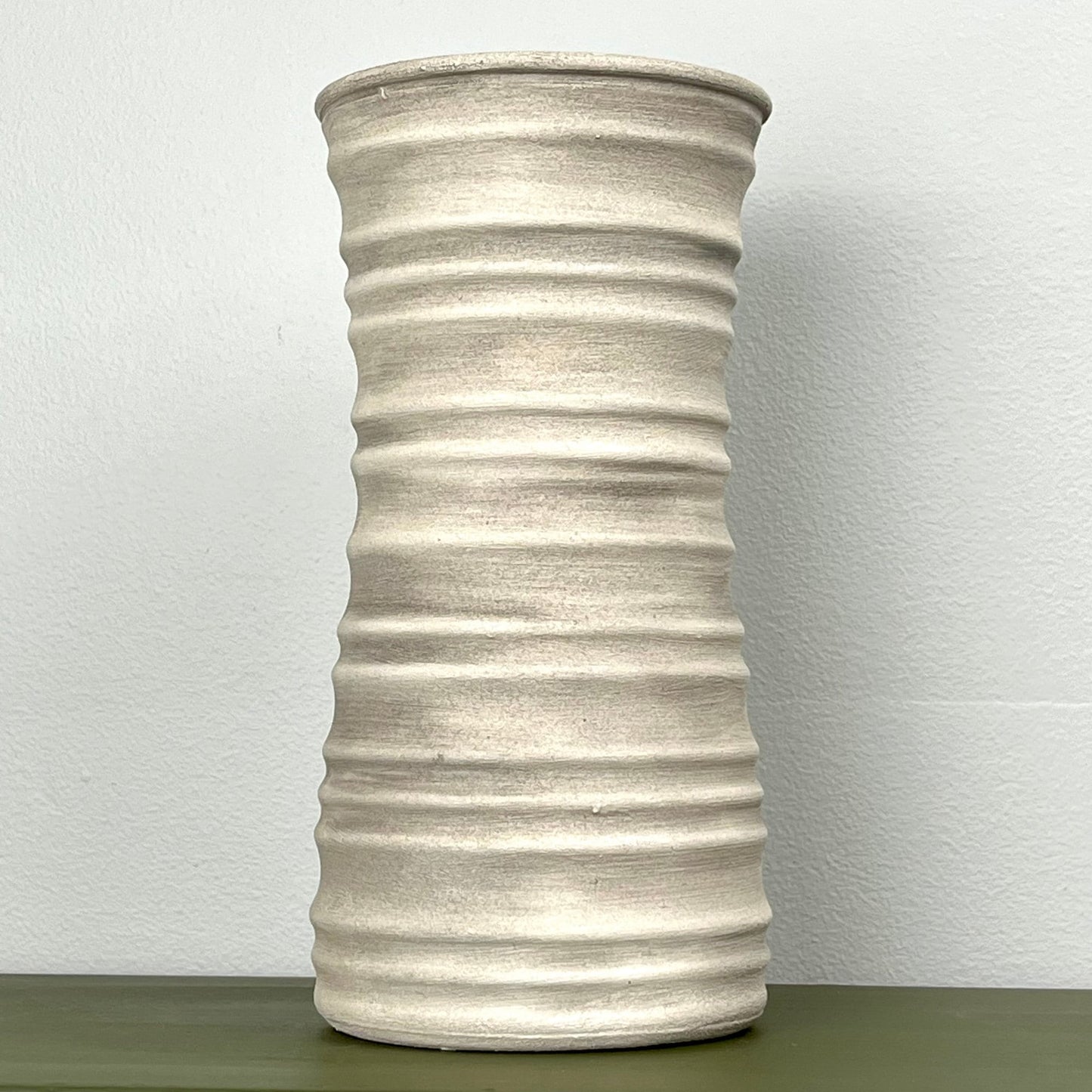 Cream Aged Textured Vase with Horizontal Design