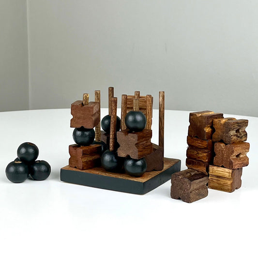 Solid Wood Tic-Tac-Toe Game with Black Accent Pieces