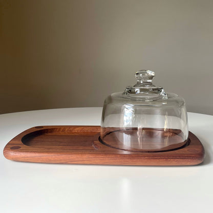 Mid Century Modern Cheese Dome with Solid Wood Charcuterie Board