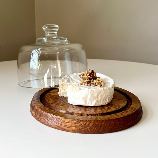 Cheese Dome with a Solid Wood Tray Base