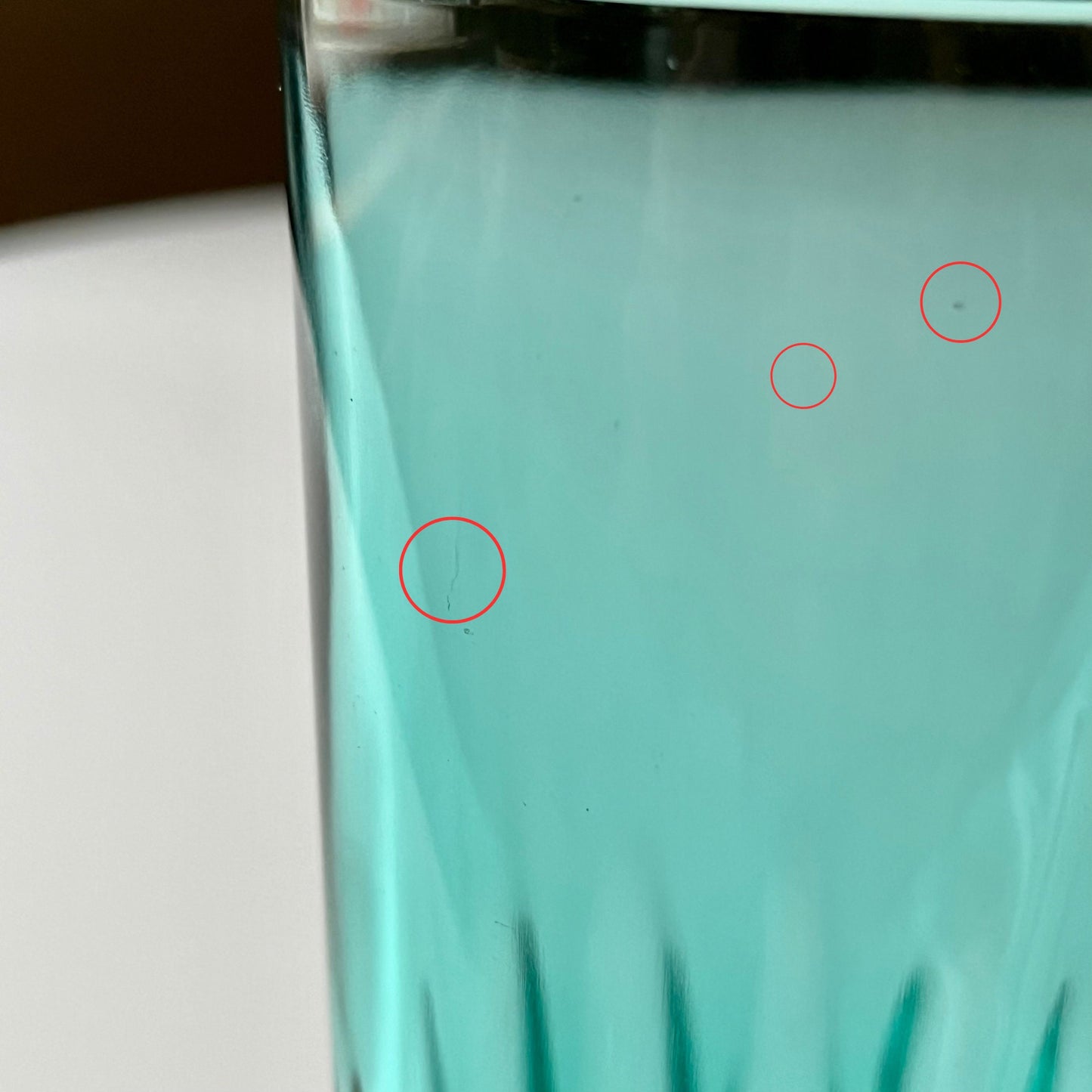 French Aquamarine Glass Tumblers with Geometric Cut Pattern