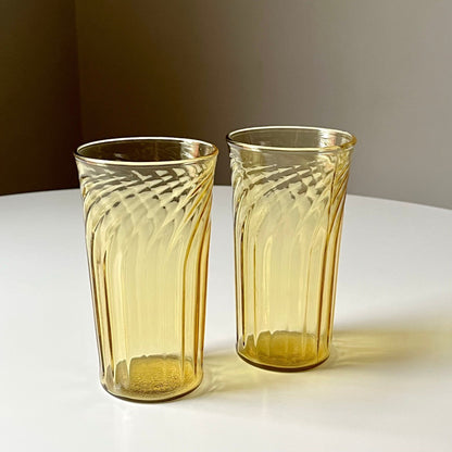 Amber Glass Tumblers with Ripple Embossed Pattern (Set of 6)